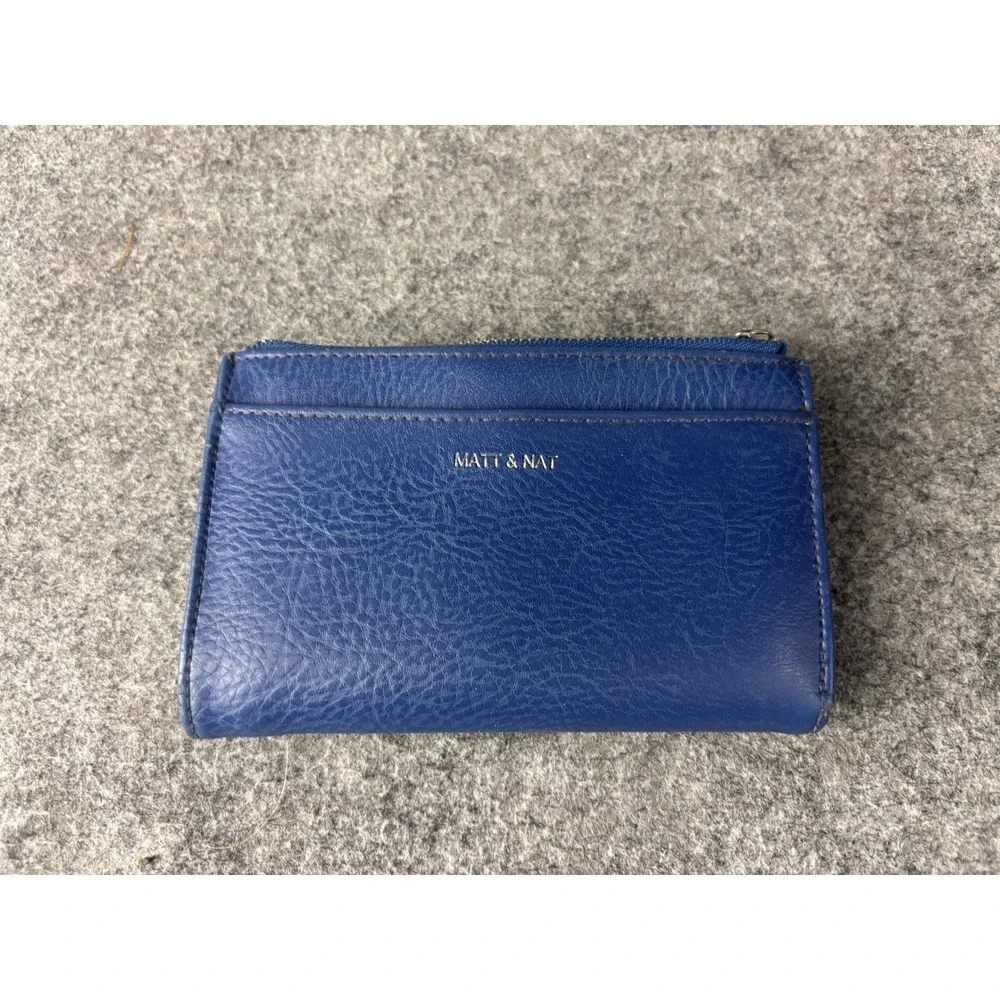 Matt & Nat Wallet Womens OS Blue Vegan Leather Bifold Zip Coin Pocket